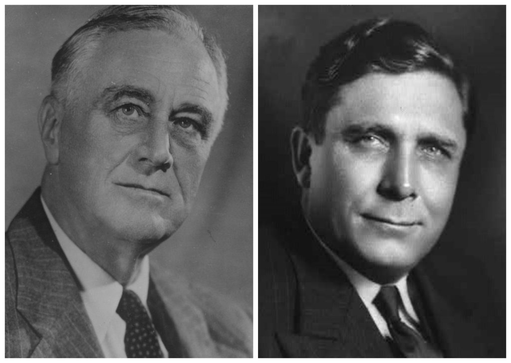 Pres. Franklin D. Roosevelt, 1938 (US National Archives); Wendell Willkie, 1940 (Library of Congress: cph.3a38684)