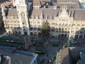 Looking down on the Marienplatz and the Neues Rathaus, viewed from the tower of St. Peterskirche (Photo courtesy of Morgan Tarpley Smith)