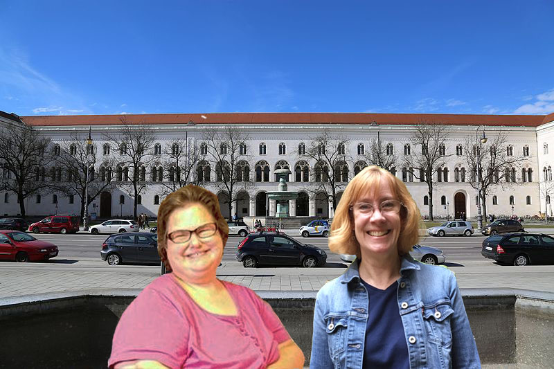 The University of Munich with travel buddy Debbie Pruss (Photo via Wikimedia Commons, author: Wikiolo, February 2017)