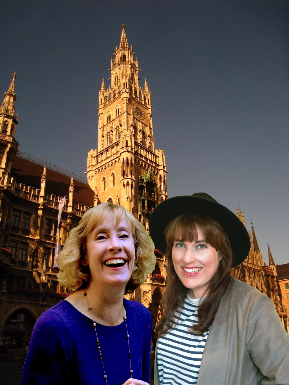 Neues Rathaus with travel buddy Morgan Tarpley Smith—see Glockenspiel in center of tower (Photo courtesy of Pauline Trummel)