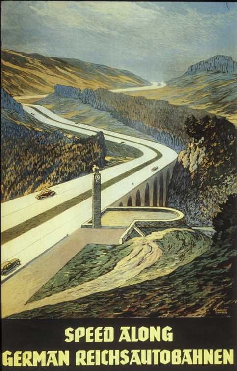 German tourism poster promoting the Autobahn, 1930s