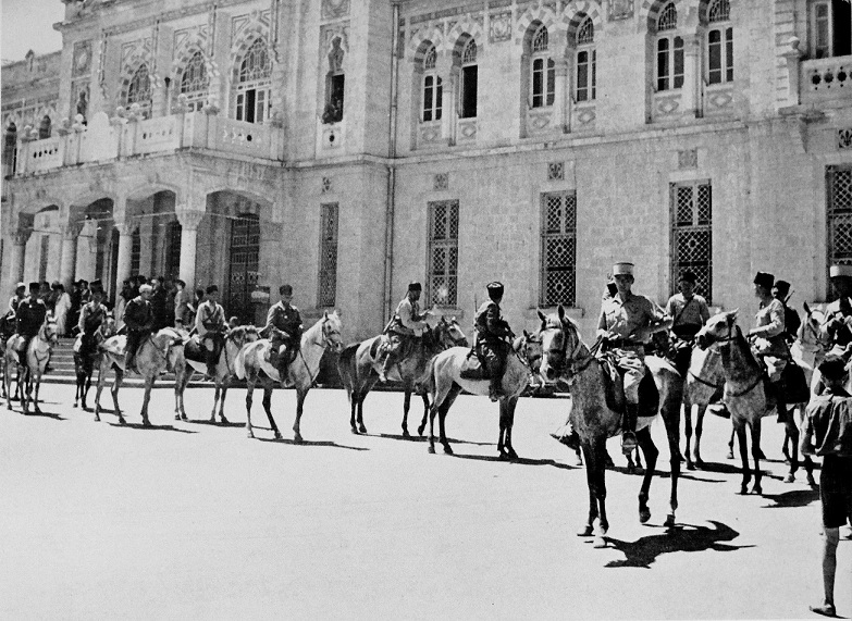 French Circassian Cavalry under Col. Philibert Collet outside the railway station at Damascus, 26th June 1941 (United Kingdom government photo)