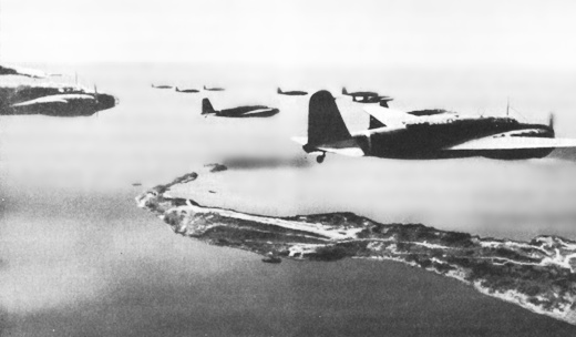 Japanese bombers over Corregidor, 1942 (US Army Center of Military History)