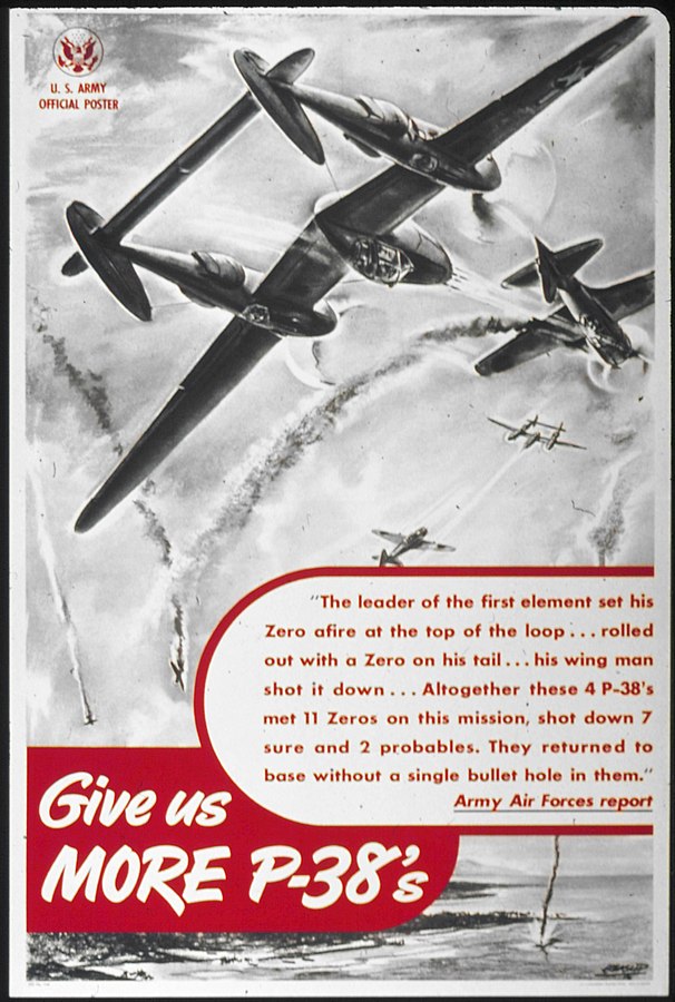 US poster urging more P-38 Lightning production, WWII (US National Archives: 514398)