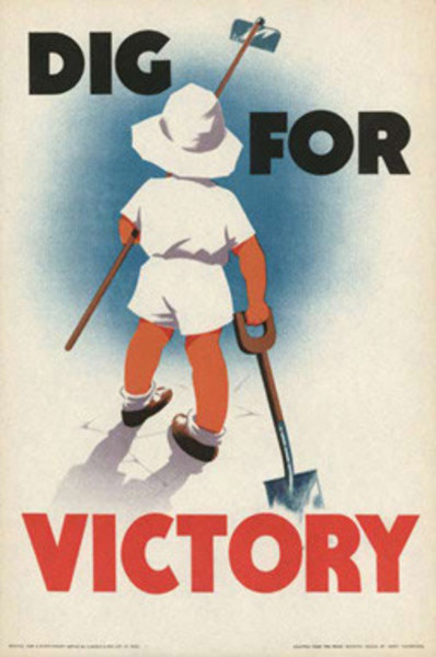 British Dig for Victory poster, promoting home gardening, WWII